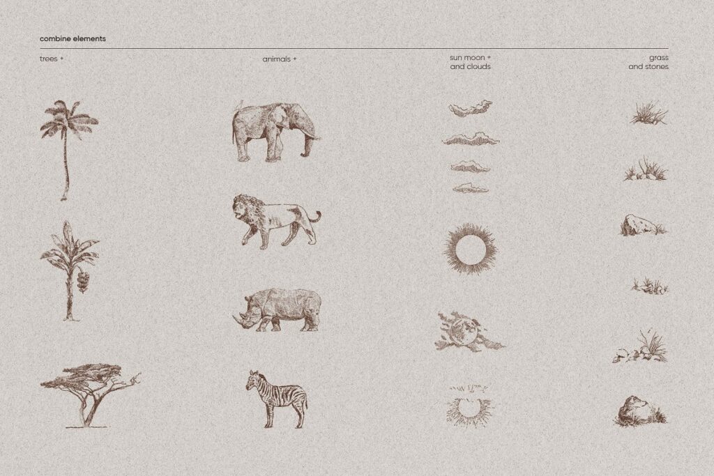 Africa Safari Animals and Trees Graphic Free Download